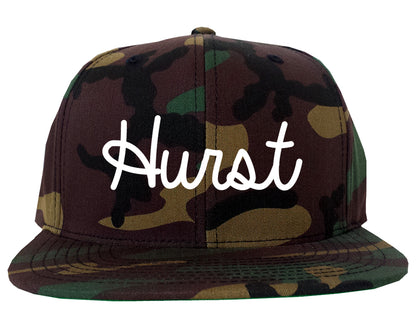 Hurst Texas TX Script Mens Snapback Hat Army Camo