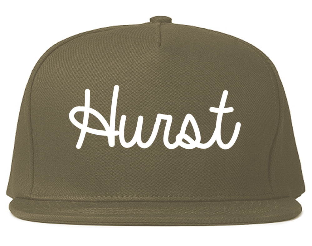Hurst Texas TX Script Mens Snapback Hat Grey