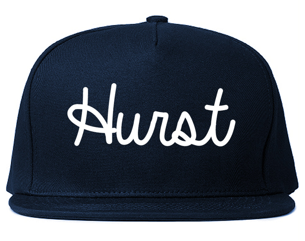 Hurst Texas TX Script Mens Snapback Hat Navy Blue