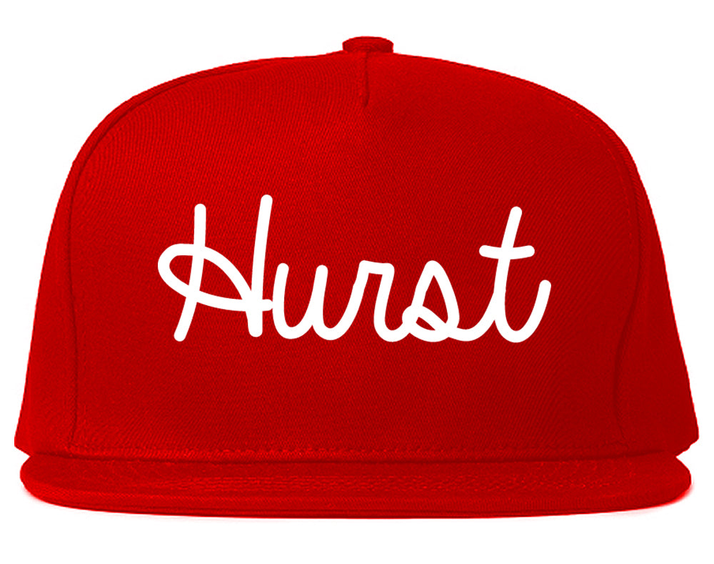 Hurst Texas TX Script Mens Snapback Hat Red