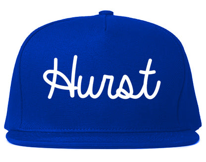Hurst Texas TX Script Mens Snapback Hat Royal Blue