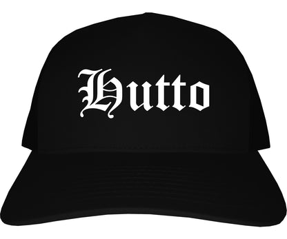 Hutto Texas TX Old English Mens Trucker Hat Cap Black