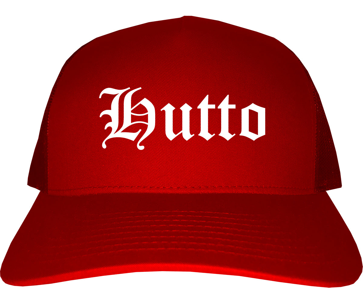 Hutto Texas TX Old English Mens Trucker Hat Cap Red