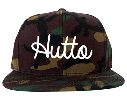 Hutto Texas TX Script Mens Snapback Hat Army Camo