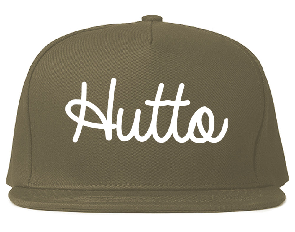 Hutto Texas TX Script Mens Snapback Hat Grey