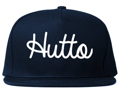 Hutto Texas TX Script Mens Snapback Hat Navy Blue