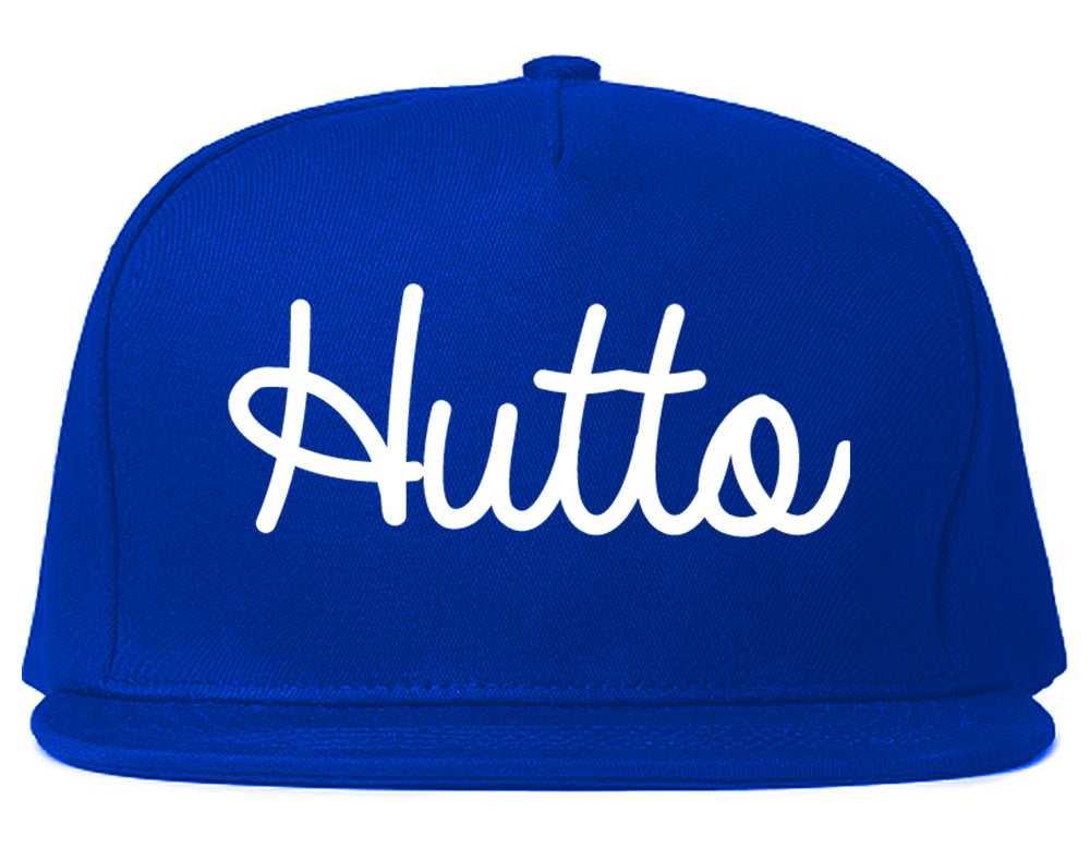 Hutto Texas TX Script Mens Snapback Hat Royal Blue