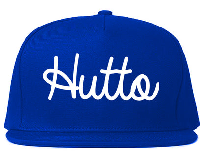 Hutto Texas TX Script Mens Snapback Hat Royal Blue