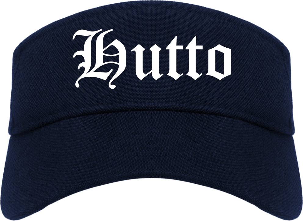 Hutto Texas TX Old English Mens Visor Cap Hat Navy Blue