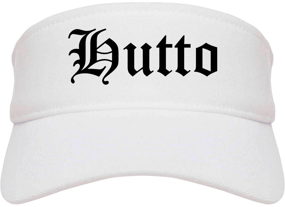 Hutto Texas TX Old English Mens Visor Cap Hat White