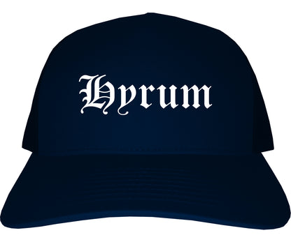 Hyrum Utah UT Old English Mens Trucker Hat Cap Navy Blue