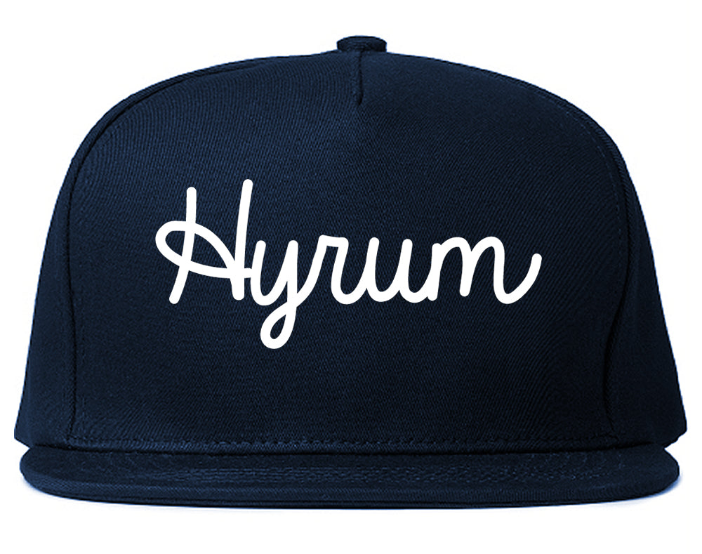 Hyrum Utah UT Script Mens Snapback Hat Navy Blue