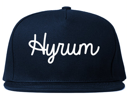 Hyrum Utah UT Script Mens Snapback Hat Navy Blue