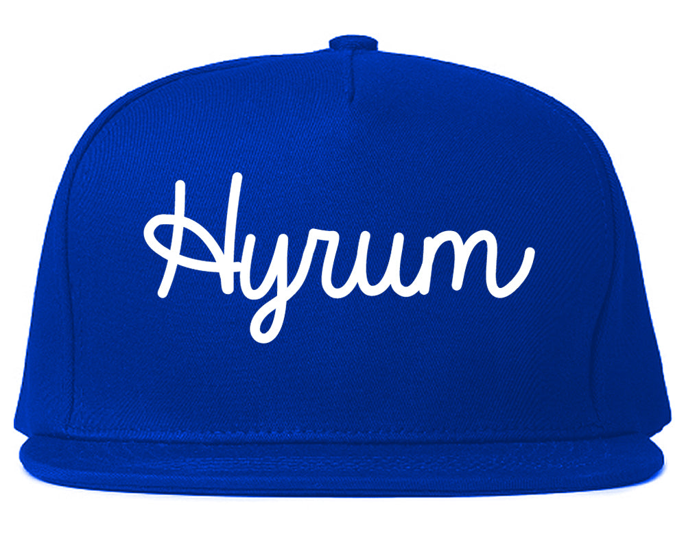 Hyrum Utah UT Script Mens Snapback Hat Royal Blue