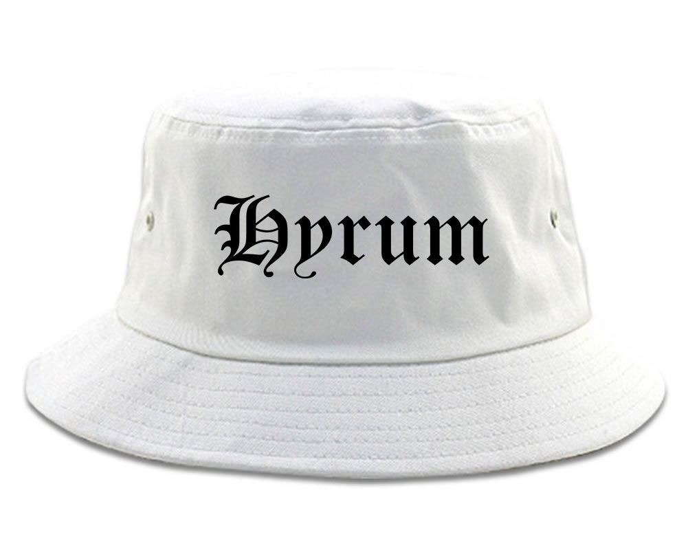 Hyrum Utah UT Old English Mens Bucket Hat White