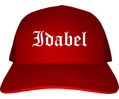 Idabel Oklahoma OK Old English Mens Trucker Hat Cap Red