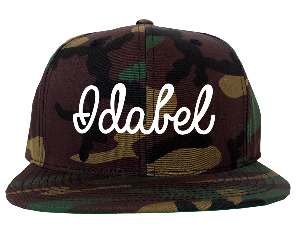Idabel Oklahoma OK Script Mens Snapback Hat Army Camo
