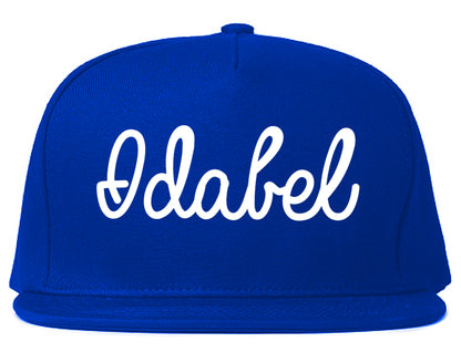 Idabel Oklahoma OK Script Mens Snapback Hat Royal Blue