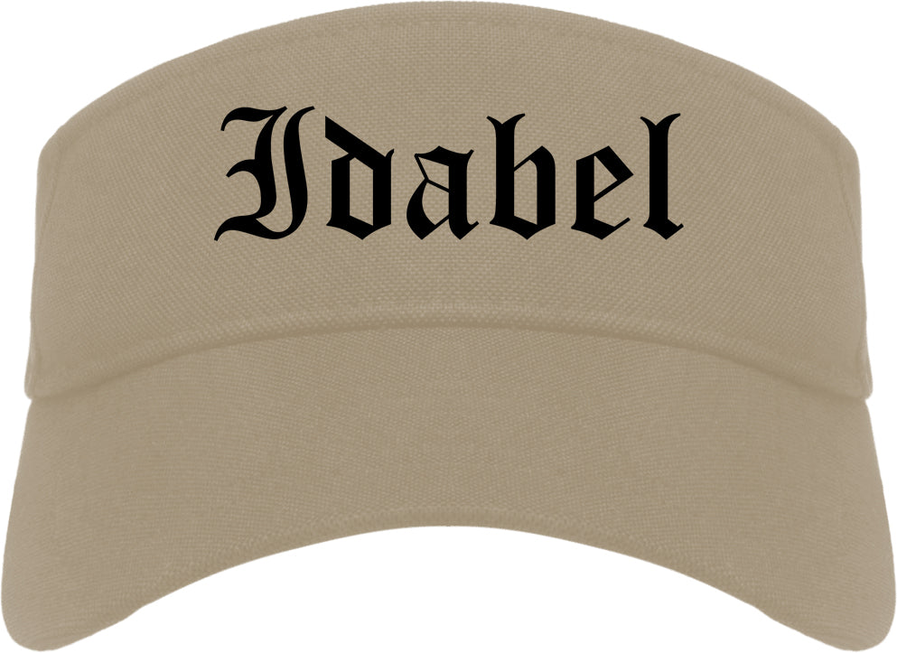 Idabel Oklahoma OK Old English Mens Visor Cap Hat Khaki