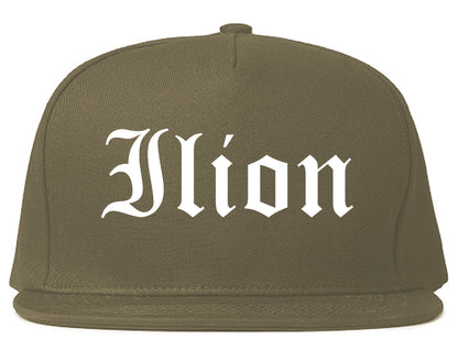 Ilion New York NY Old English Mens Snapback Hat Grey