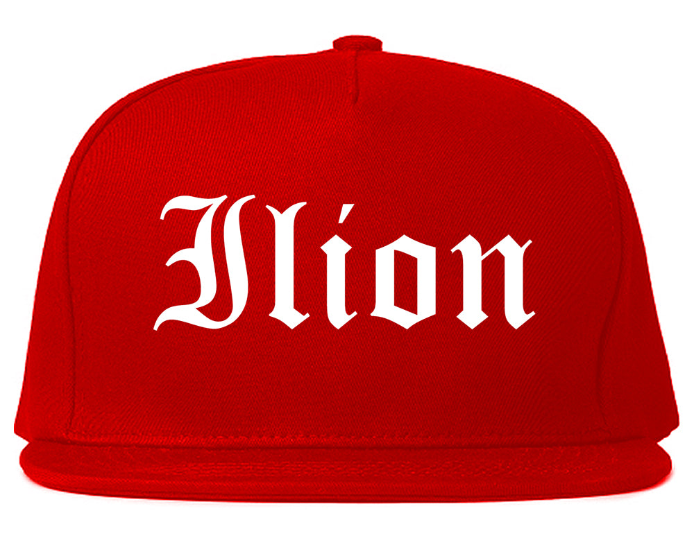 Ilion New York NY Old English Mens Snapback Hat Red