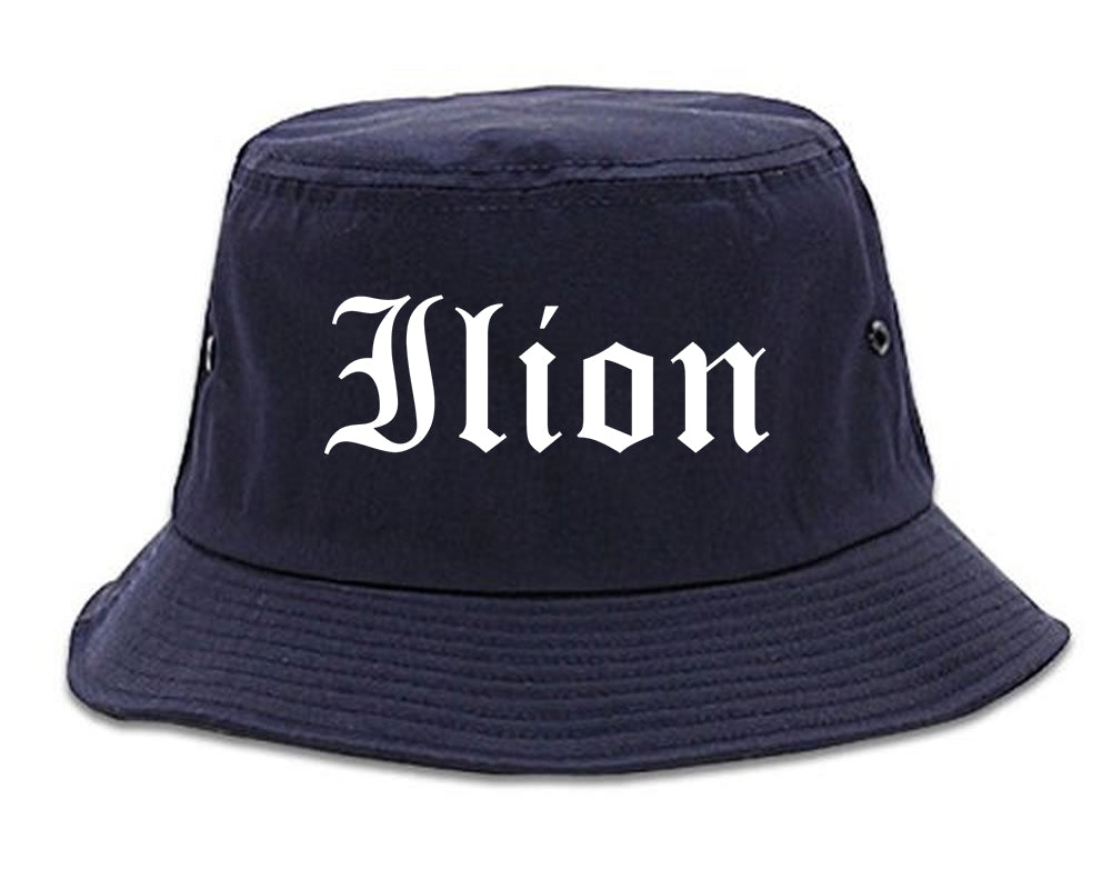 Ilion New York NY Old English Mens Bucket Hat Navy Blue