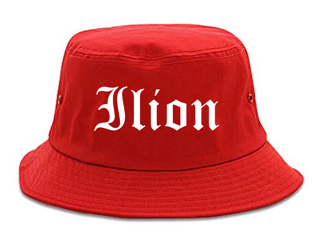 Ilion New York NY Old English Mens Bucket Hat Red