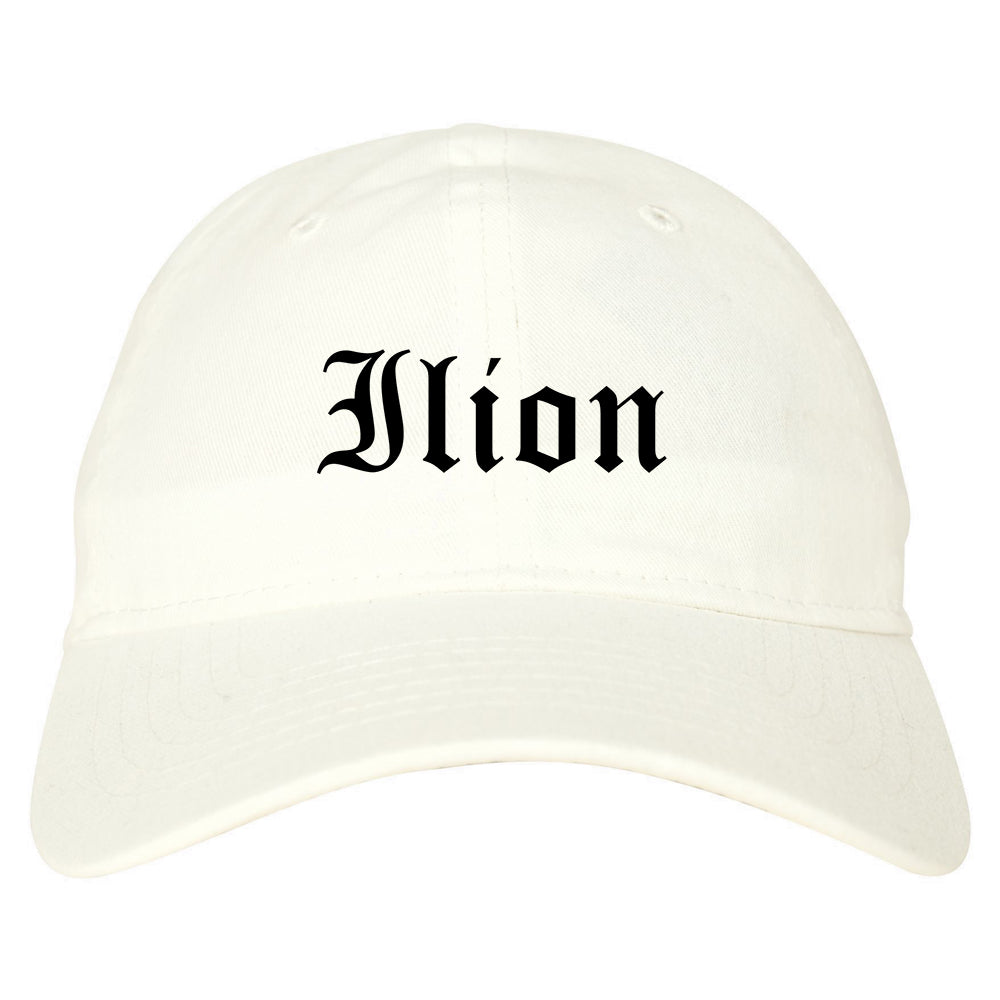 Ilion New York NY Old English Mens Dad Hat Baseball Cap White