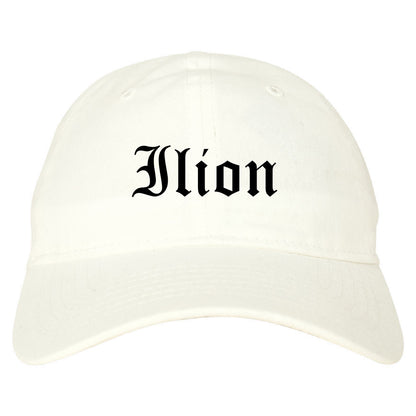 Ilion New York NY Old English Mens Dad Hat Baseball Cap White