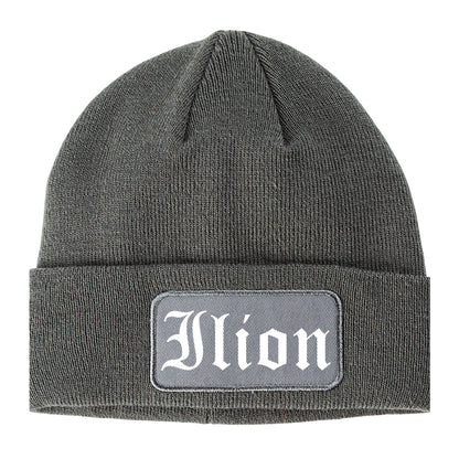 Ilion New York NY Old English Mens Knit Beanie Hat Cap Grey