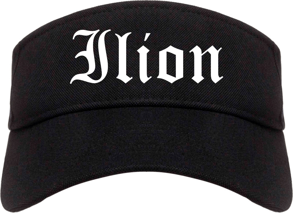 Ilion New York NY Old English Mens Visor Cap Hat Black