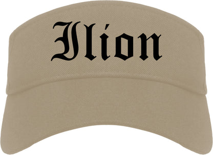 Ilion New York NY Old English Mens Visor Cap Hat Khaki