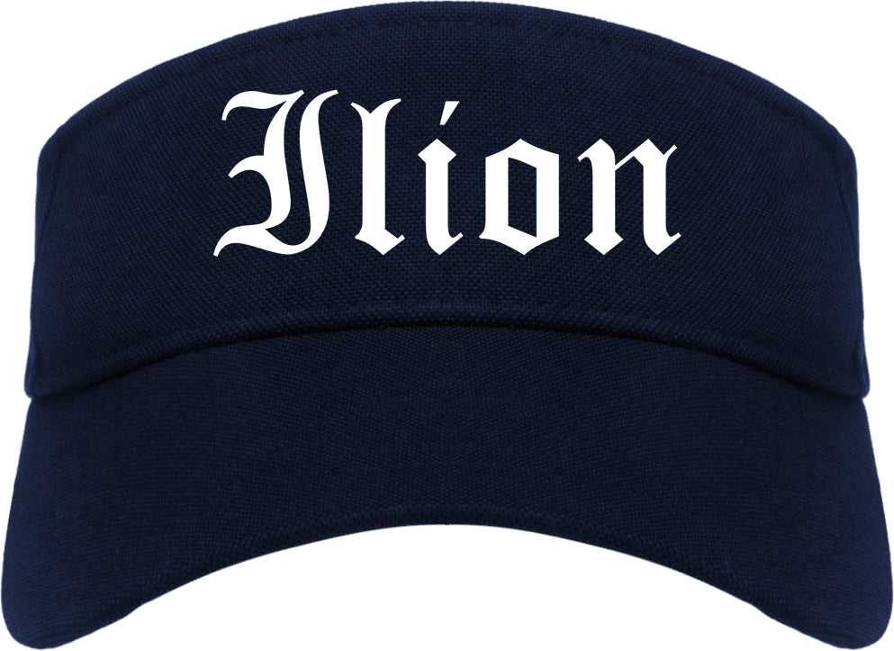 Ilion New York NY Old English Mens Visor Cap Hat Navy Blue