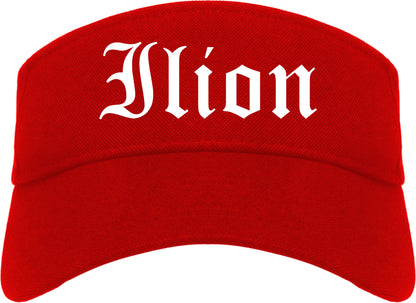 Ilion New York NY Old English Mens Visor Cap Hat Red