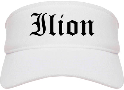 Ilion New York NY Old English Mens Visor Cap Hat White