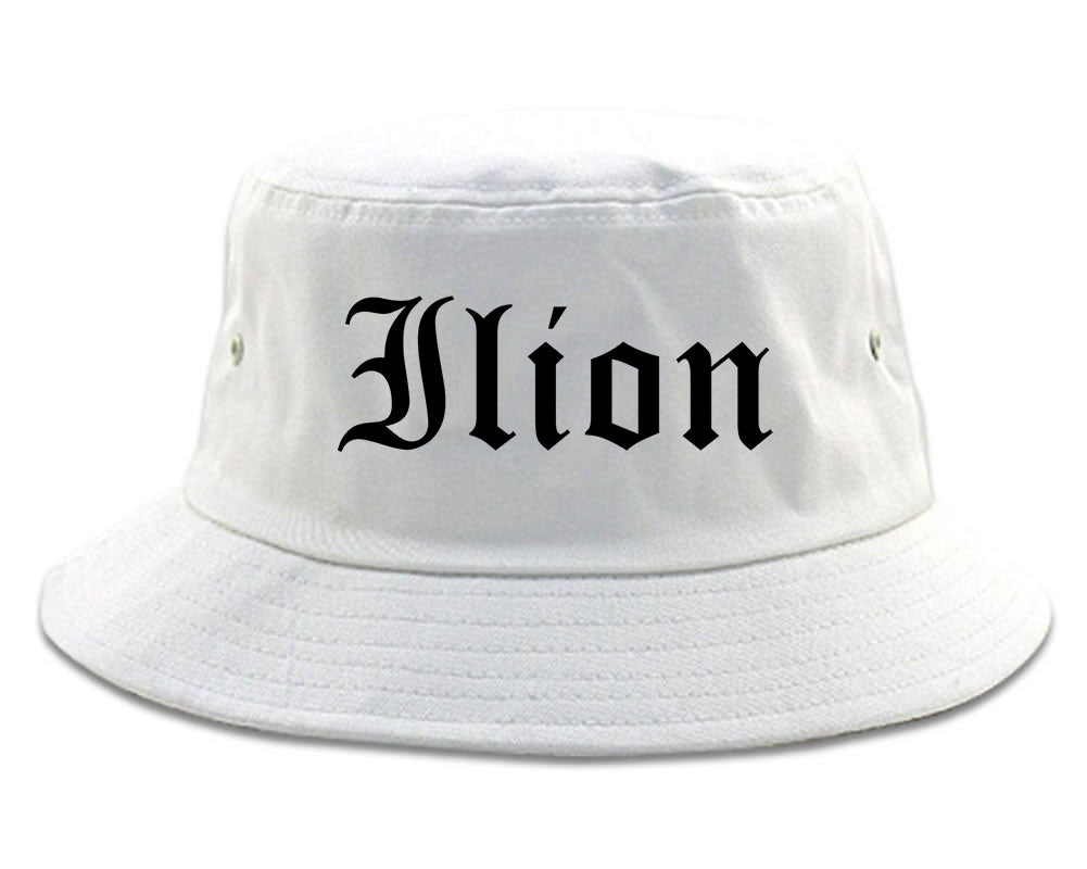 Ilion New York NY Old English Mens Bucket Hat White