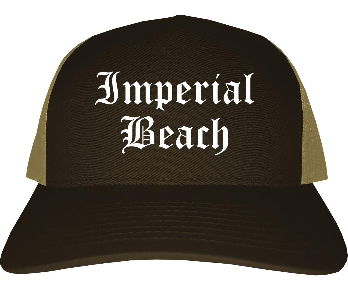 Imperial Beach California CA Old English Mens Trucker Hat Cap Brown