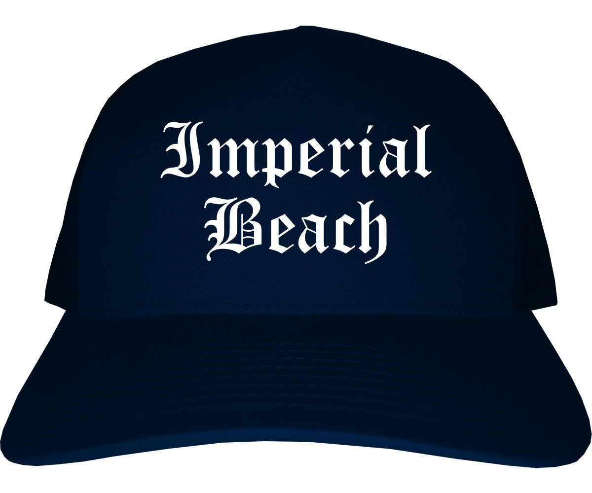 Imperial Beach California CA Old English Mens Trucker Hat Cap Navy Blue