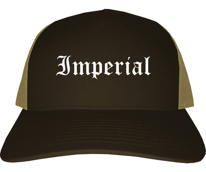 Imperial California CA Old English Mens Trucker Hat Cap Brown