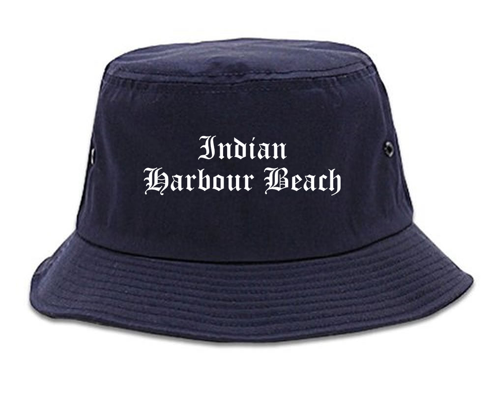 Indian Harbour Beach Florida FL Old English Mens Bucket Hat Navy Blue