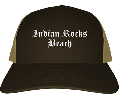 Indian Rocks Beach Florida FL Old English Mens Trucker Hat Cap Brown
