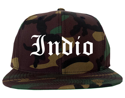 Indio California CA Old English Mens Snapback Hat Army Camo
