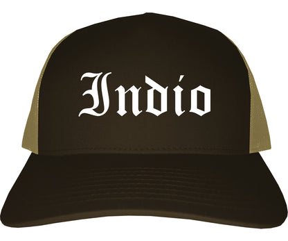 Indio California CA Old English Mens Trucker Hat Cap Brown