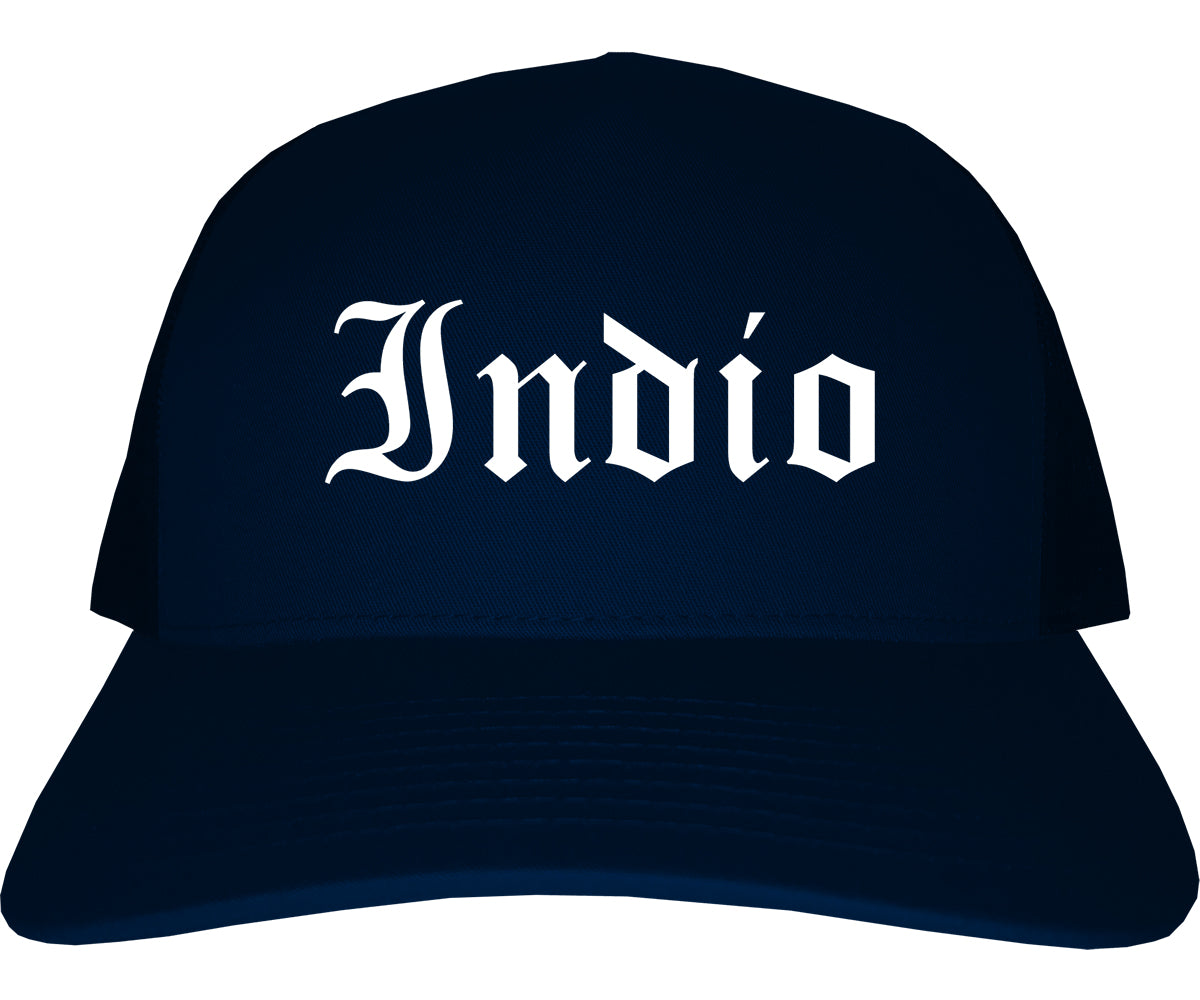 Indio California CA Old English Mens Trucker Hat Cap Navy Blue