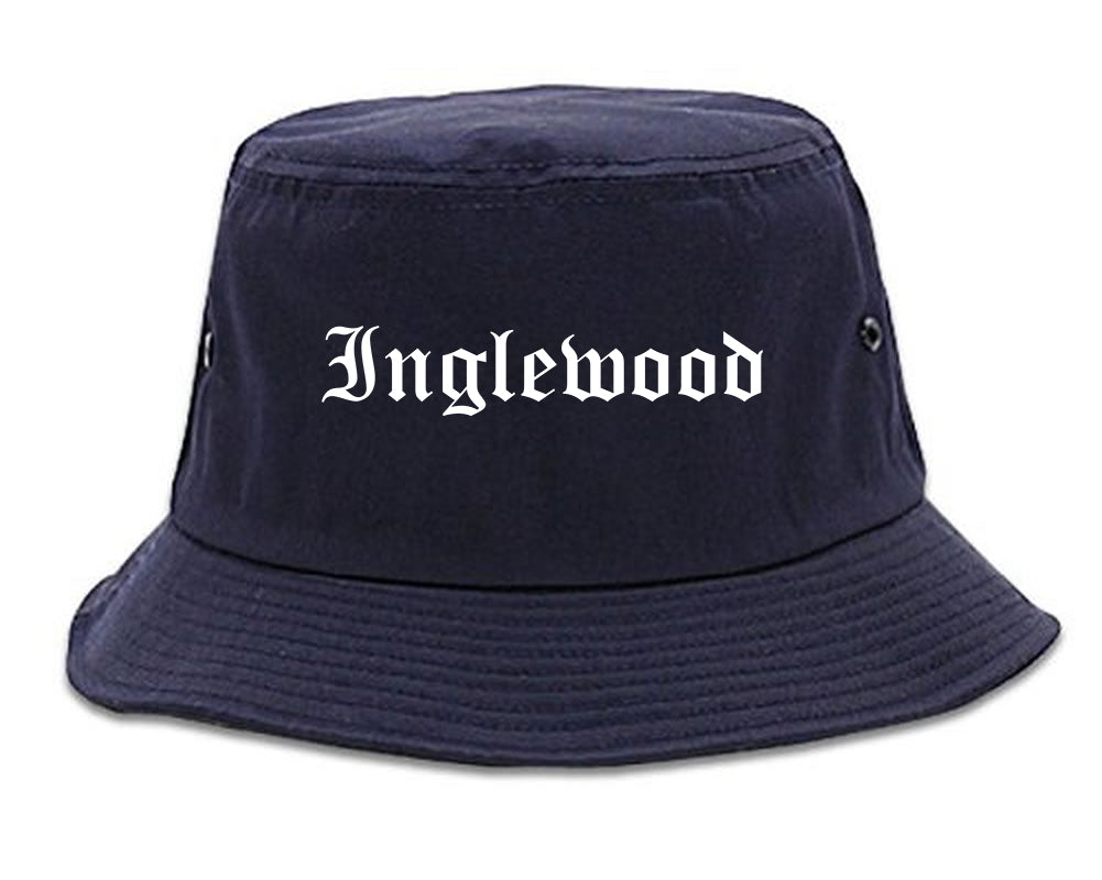 Inglewood California CA Old English Mens Bucket Hat Navy Blue
