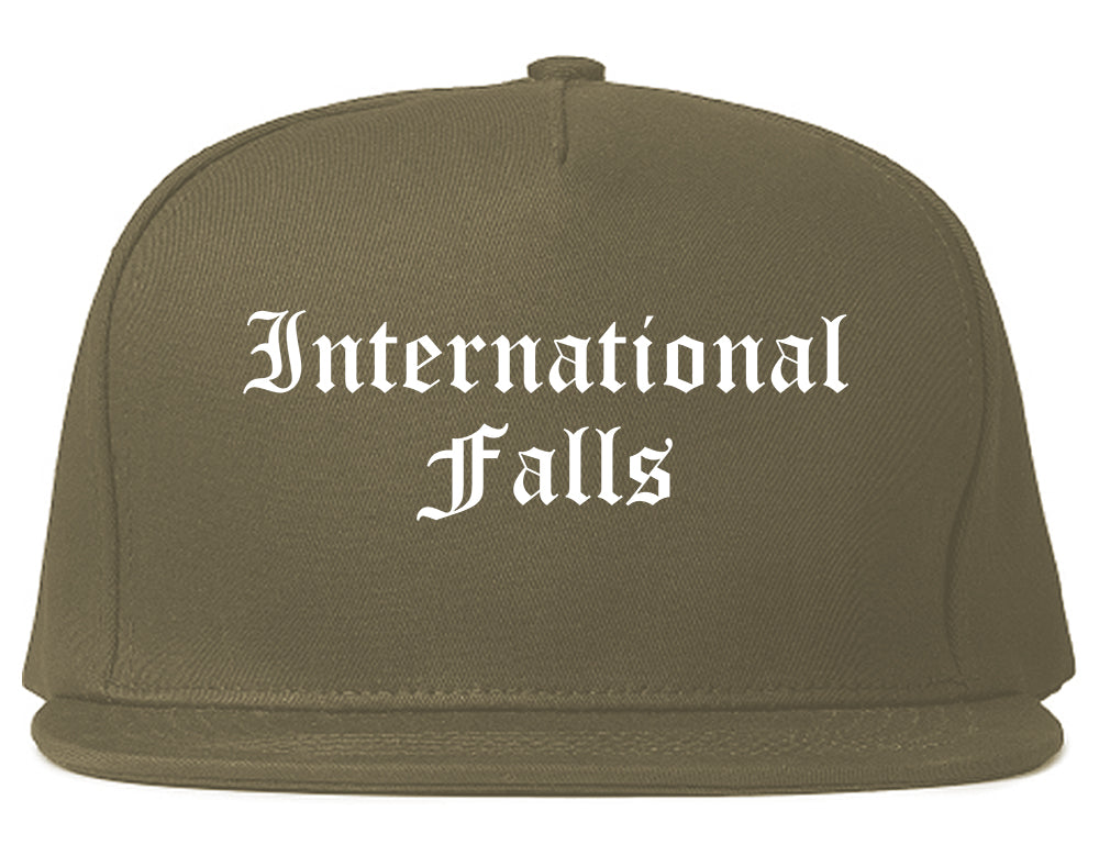 International Falls Minnesota MN Old English Mens Snapback Hat Grey