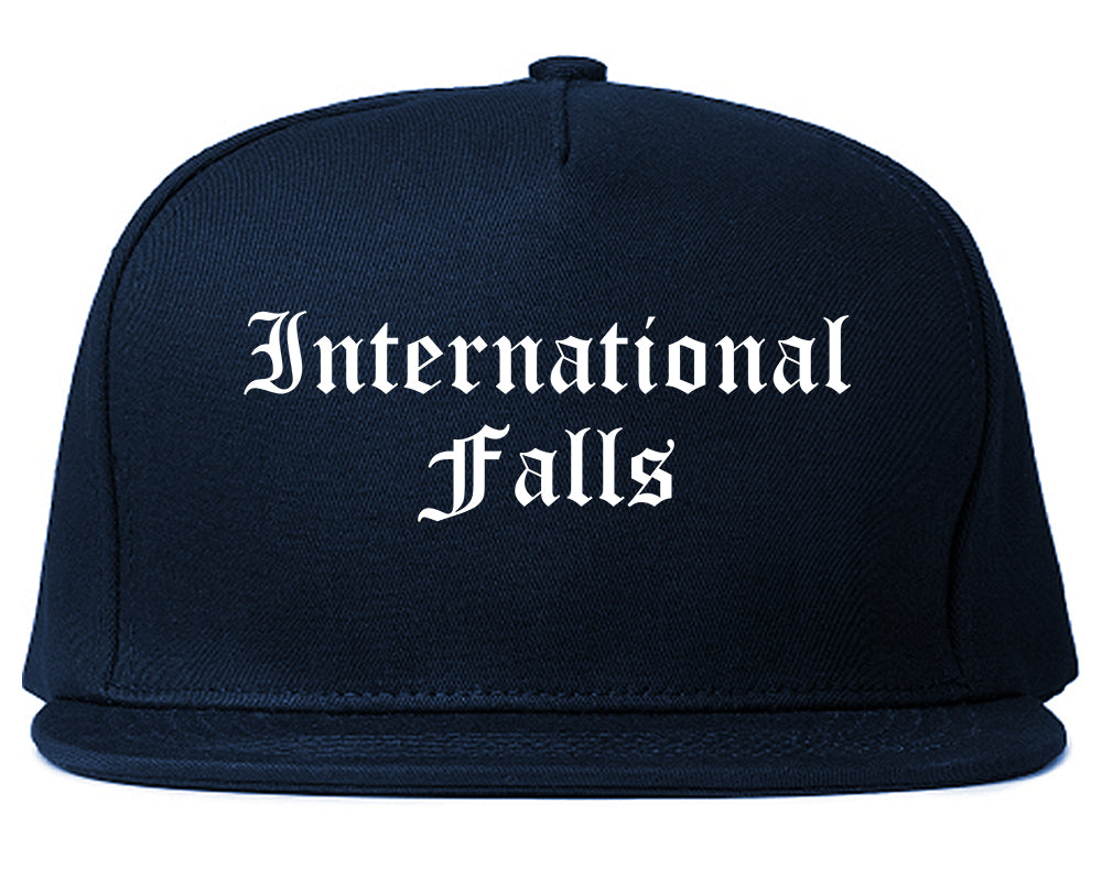 International Falls Minnesota MN Old English Mens Snapback Hat Navy Blue