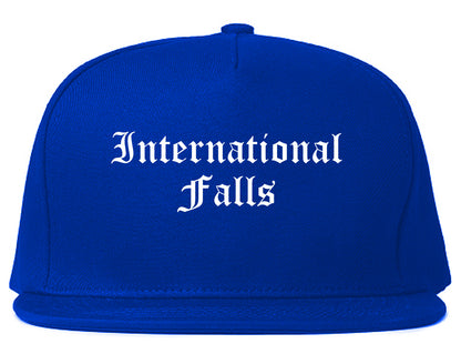 International Falls Minnesota MN Old English Mens Snapback Hat Royal Blue