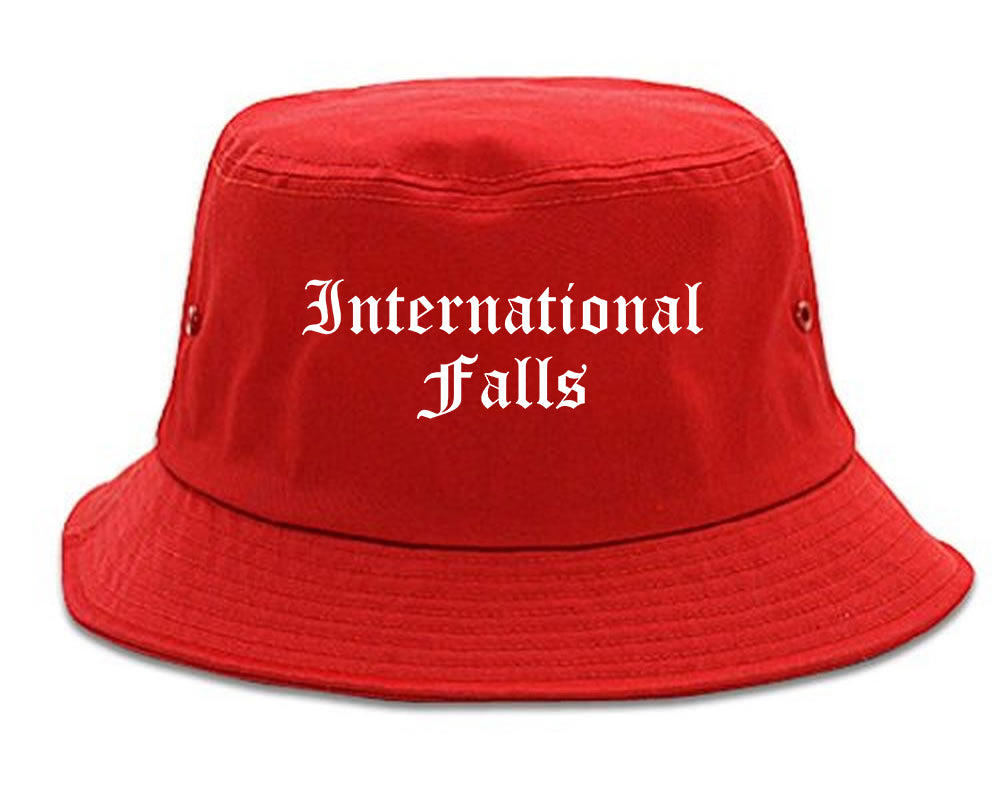 International Falls Minnesota MN Old English Mens Bucket Hat Red