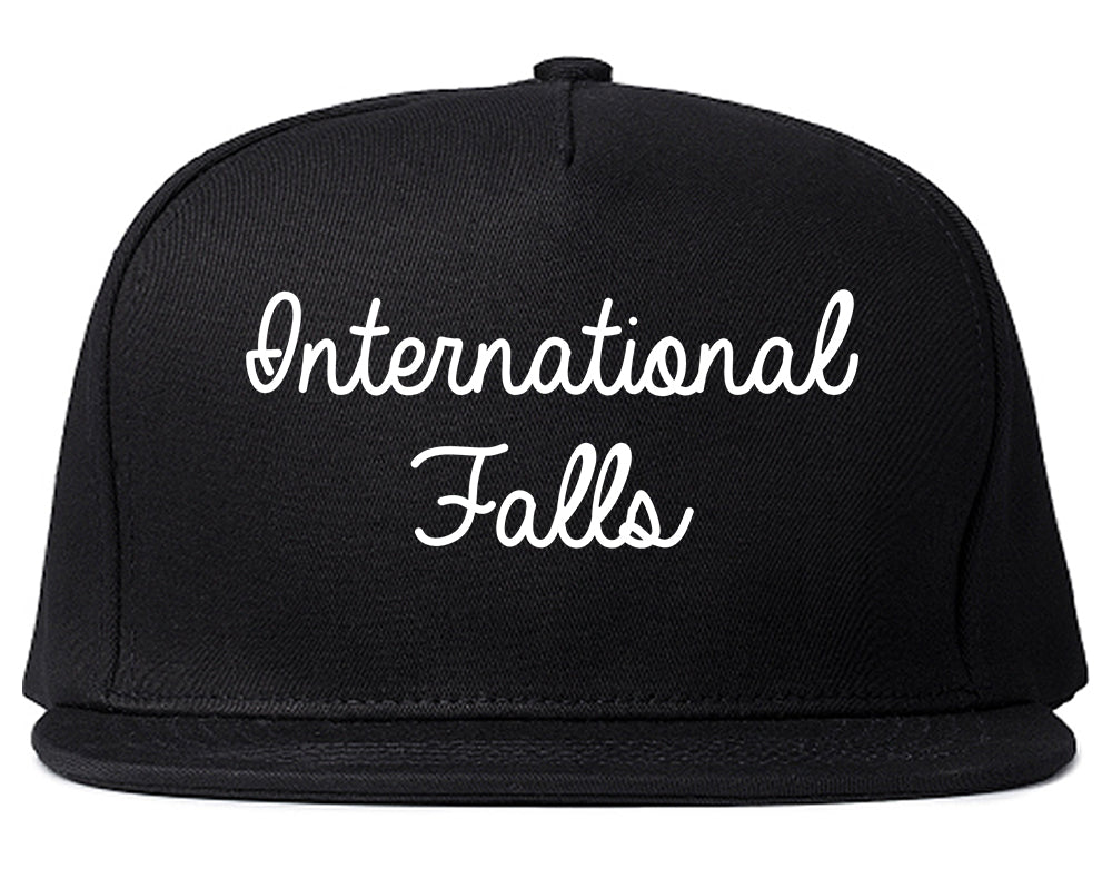 International Falls Minnesota MN Script Mens Snapback Hat Black